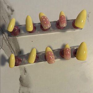 Yellow and Pink Polka Dot Press-On Nails